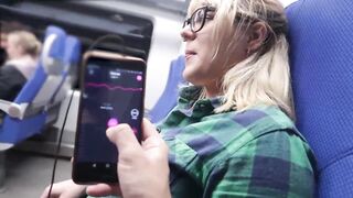 Blond honey with glasses is rubbing and sucking a stranger's wang in the teach, just for joy