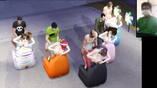 The Sims 4:10 people have sex on the sofa