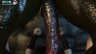 Large titted, toon floozy is getting filled up with 2 large, ebony dongs, at the same time