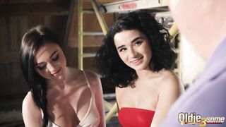 Old stud puts his jock inside 2 sexy youthful teens