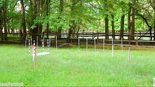 Large butt SADOMASOCHISM serf, nineteen yo Lexi Grey, crawls with cum on her face to the playground for an booty caning