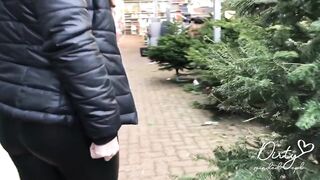 Amateur angel with leather leggings searching for a ideal Christmas tree