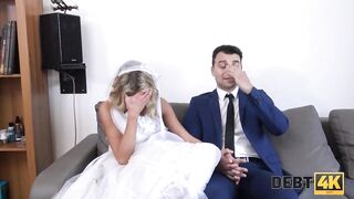 DEBT4k Hairy golden-haired is enjoying sex whilst cuckold groom is watching