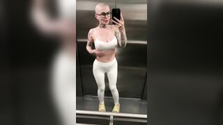 shaved whore squirting climax in public elevator