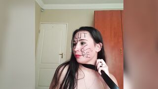 Self degrading wench gags herself and self face slapping with indecent talk