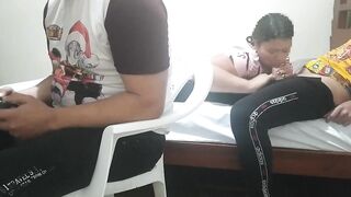 playing MOVIE GAMES with my ally His WIFE begins to put her hand on me then this babe begins sucking my ramrod and My MOST GOOD ally the Cuckold does not realize it