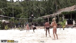 2 skinny gals are having a lot of joy during a vacation, with random slutty boyz