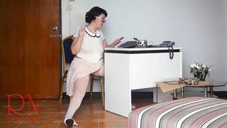 Stripped secretary at office. Undressing employee.