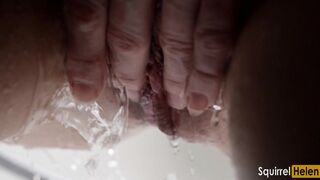 close-up of labia and clit wash in the shower with your hand and jerk off