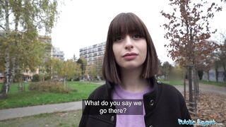 Public Agent Hot Brunette Hair Gets Her Constricted Vagina Overspread In Cum In The Spoons sex Position