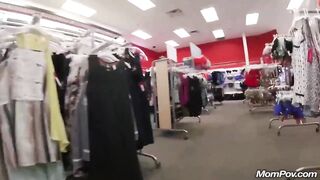 Curvaceous woman is about to get screwed in the dressing room, after sucking a stranger's jock