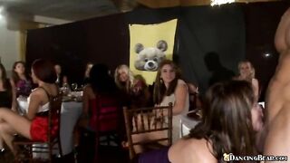 Impressive stud was hired to amuse nasty gals during a bachelorette party, in a massive restaurant