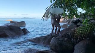 spying a bare honeymoon pair - sex on public beach in paradise