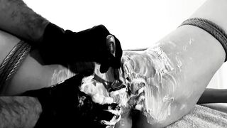 Kinktober day 15 - SHAVING KINK: Bound her up, hairless her snatch and made her squirt: Bdsmlovers91