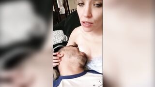 Ravishing wife breastfeeds her spouse until this babe cums