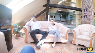 HUNT4K. Sweetie earns money for ticket on educate by having sex with hunter