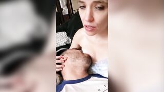 Wife gets double climax from breastfeeding her spouse!
