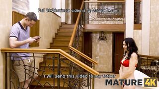 MATURE4K. Aged in red brassiere caught masturbating by stepson who became concupiscent