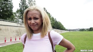 Golden-Haired teen chick gets screwed outdoors for cash