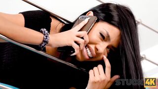 STUCK4K. Dude nails Canela Skin whilst that babe is stuck in steel railing