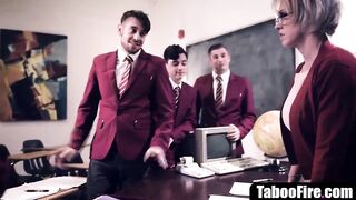 Older teacher blackmailed & group-fucked by students