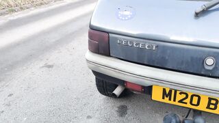 T-Girl gilf beginning and driving an ancient peugeot 205 diesel sfw NOT PORN