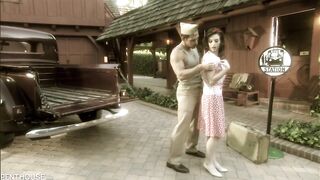 Redhead in White Nylons Riley Shy Got Her Trimmed Snatch Screwed Outdoors by Her Returned Soldier