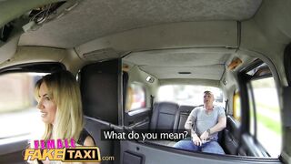 Female Fake Taxi Tattooed male blows his large load into hawt drivers throat