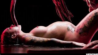 CUMFLATION! Purple whore got her stomach full of cum