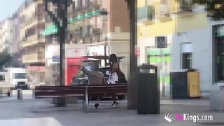Youthful 'n shy sweetheart seduces random lads in the streets of Madrid!