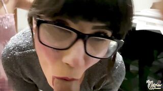 We surprise the neighbour by sucking his wang and eating his jizz