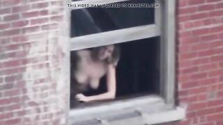 Lusty woman has a thing for getting drilled at the window, in the midst of the day