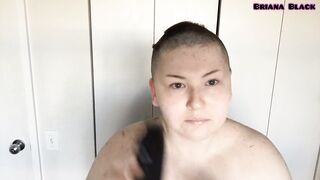 Youthful Woman With Large Titties Shaves Head Hairless