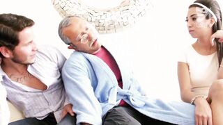 Mexican beauty Frida Sante getes screwed and her breasts enjoyed by boyfriend during the time that older man is sleeping!