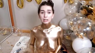Webcam Angels - Cute birthday gal in gold body paint