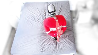 Red catsuit white boots selfbondage