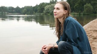 Annett Widens Her Slim Legs To Show Off Her Curly Snatch In Couch!