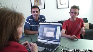 Office granny threesome Hard fuck