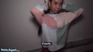 Public Agent - Oriental Babysitter with tiny but pretty titties and booty has her hairless twat stretched by large dick