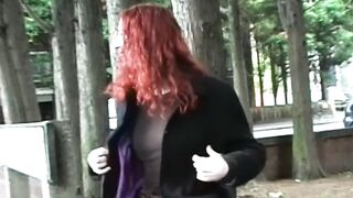 Foxy Redhead flashing her curly cunt everywhere