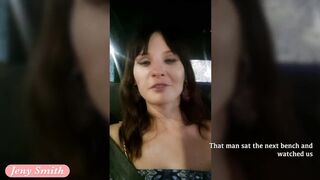 Jeny Smith gave a ride for a stranger and show it all. Got in nature's garb and tease in taxi