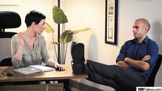 Secretary with saggy melons bangs boss' spouse