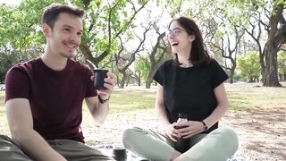 How does a day at the park end up with a public oral job? - Cute teen swallows cum