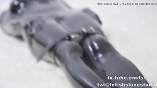 Cute Oriental hotty, Latex vacuum bag and mask, breathplay