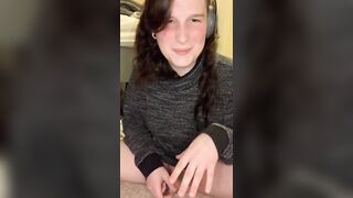 Transgirl with a biggest ramrod trying to put on a chastity cage