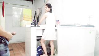 I begin to masturbate whilst my stepsister does the laundry