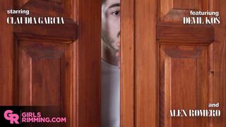 GIRLSRIMMING - 2 ally tricks brunette hair teen Claudia Garcia into a naughty Male+Male+Female rimjob
