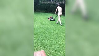 Mowing grass bare