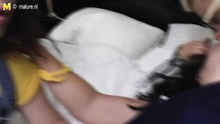 Old amateur grandma banged by 2 youthful lesbian babes