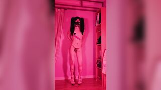 Oriental sissy femboy dances and cums with a close up ejaculation